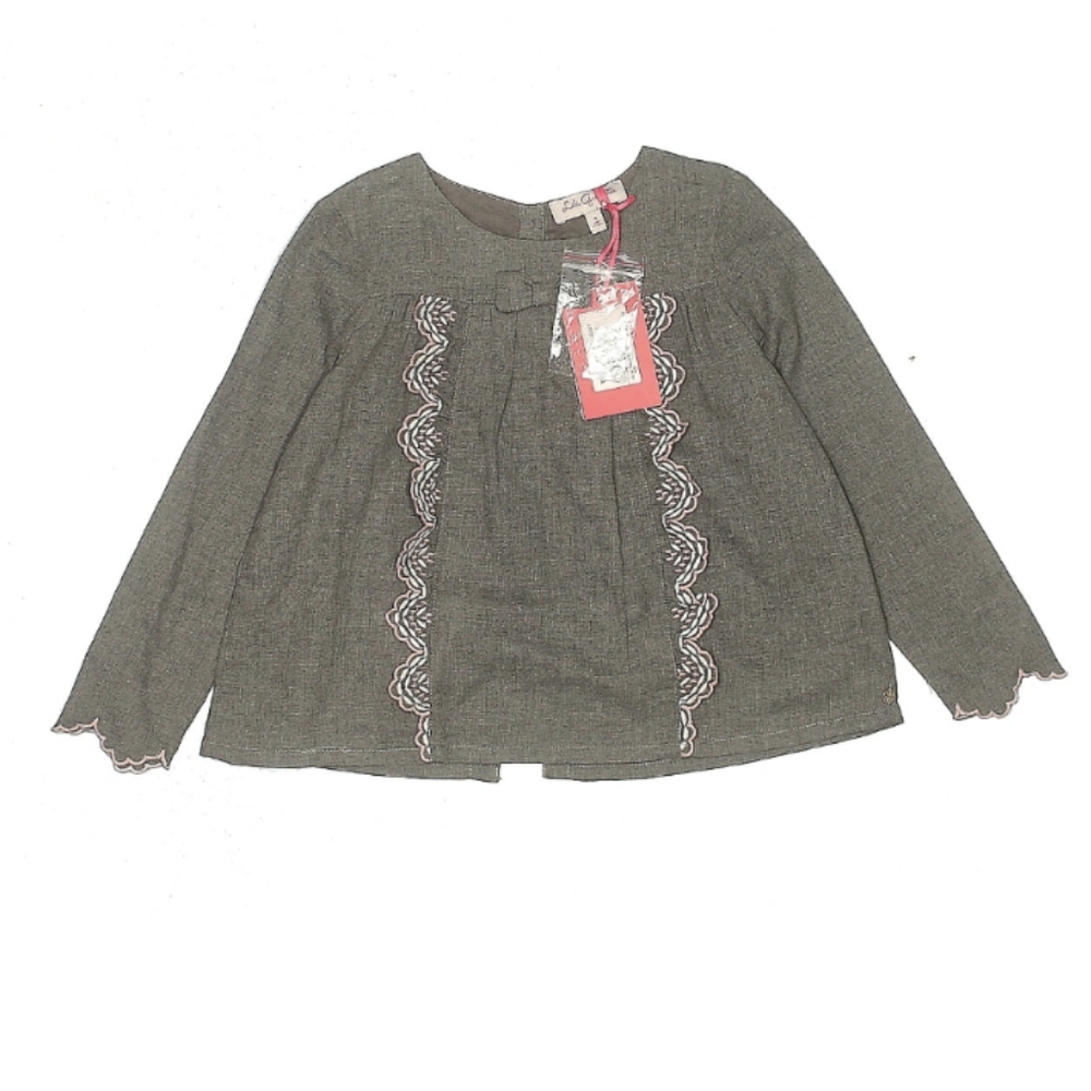 NWT Lili Gaufrette Grey Long Sleeve Shirt Size 4